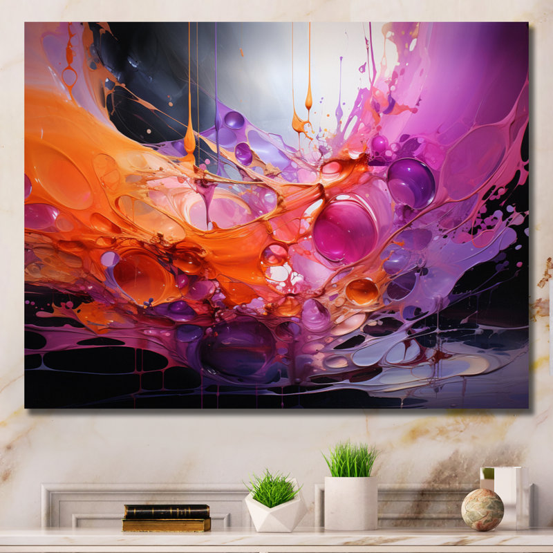 Gamba Orange Purple Abstract Fractal Collage Reflections Size: 34" H x 44" W x 1.5" D, Format: Black Floater Framed