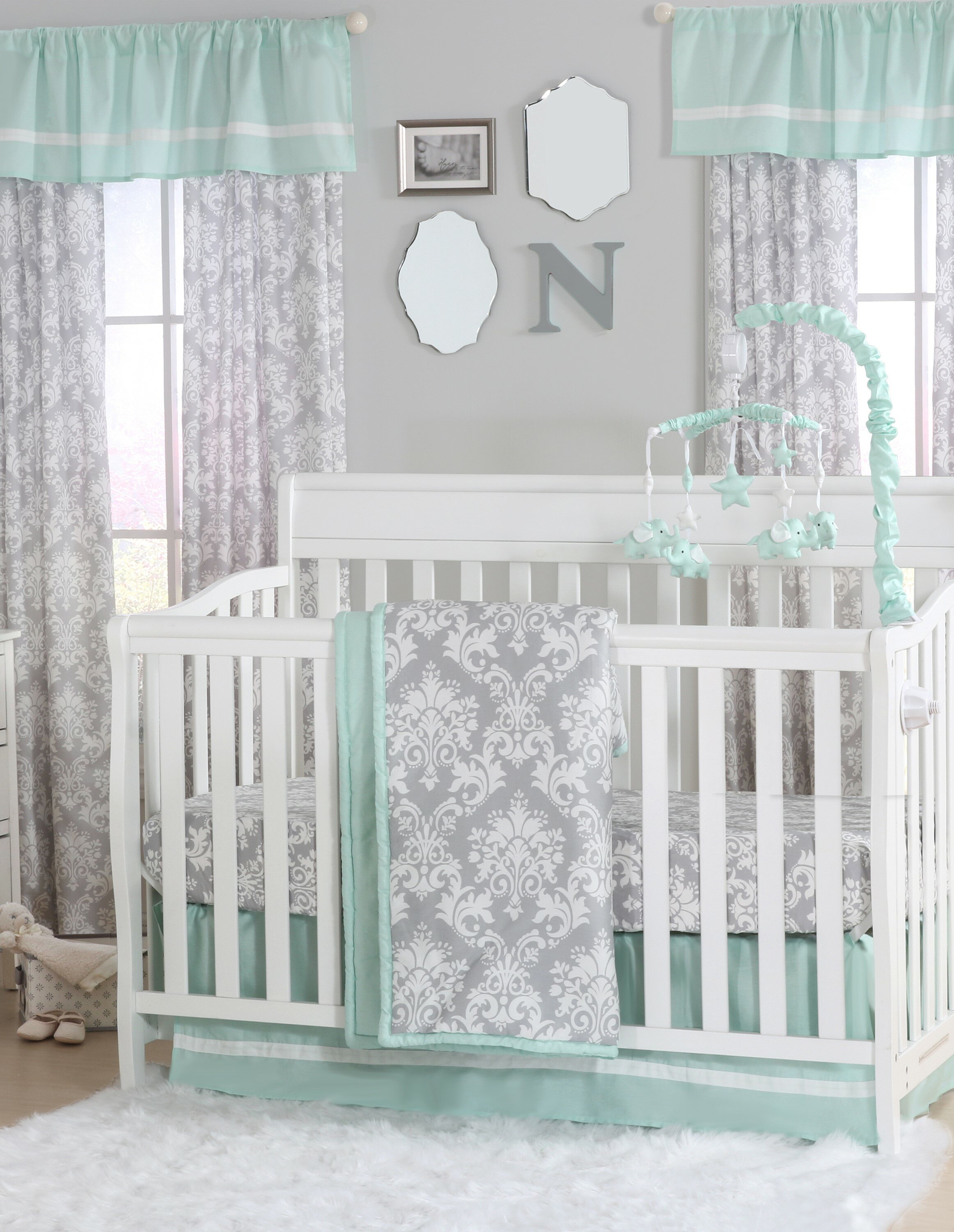 The Peanut Shell Damask 6 Piece Crib Bedding Set Wayfair