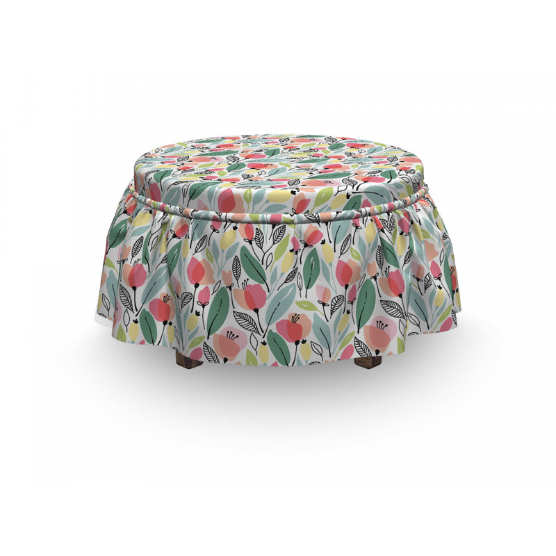 East Urban Home Leaf Hand Drawn Poppies 2 Piece Box Cushion Ottoman Slipcover Set Wayfair Ca