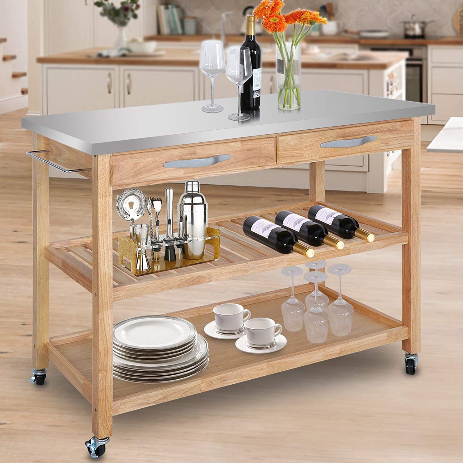 Rosecliff Heights Somersworth Moveable Kitchen Cart With Stainless Steel Top Reviews Wayfair