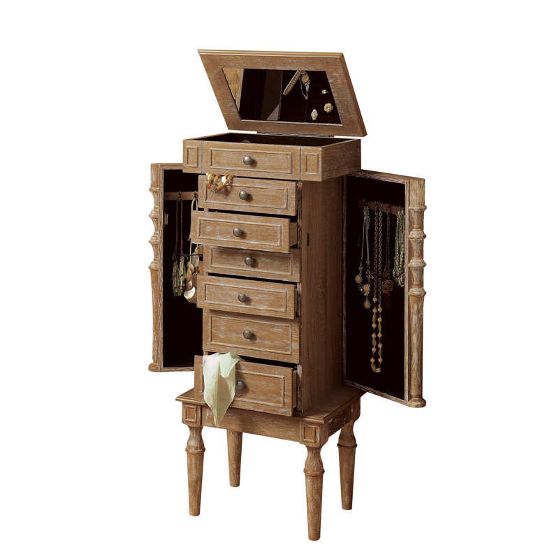 August Grove Mcginnis Rustic Classy Free Standing Jewelry Armoire With Mirror Wayfair