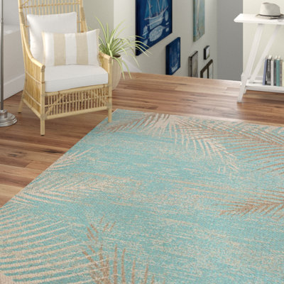 Waddington Floral Palms Aqua Blue Indoor Outdoor Area Rug