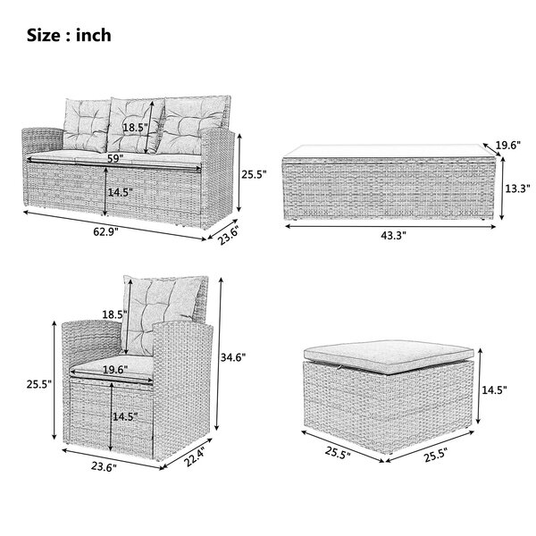 Lark Manor Wicker/Rattan 6 - Person Seating Group with Cushions ...