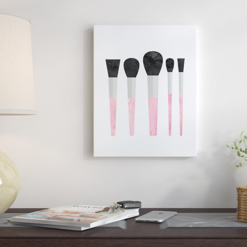 Makeup Brushes Graphic Art On Wrapped Canvas In Pink
