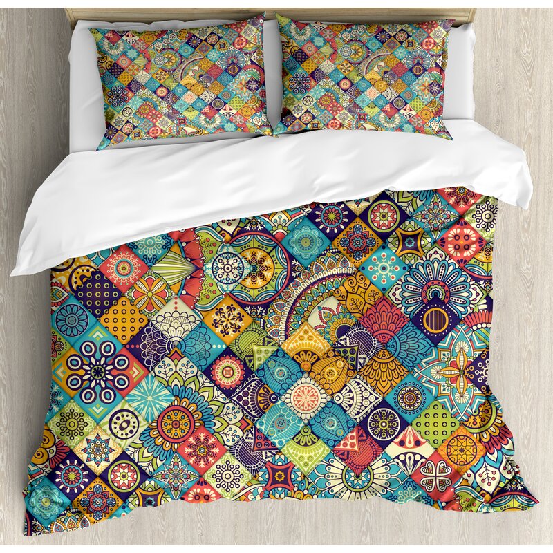Ambesonne Bohemian Checkered Pattern With Ethnic Ornamental Floral