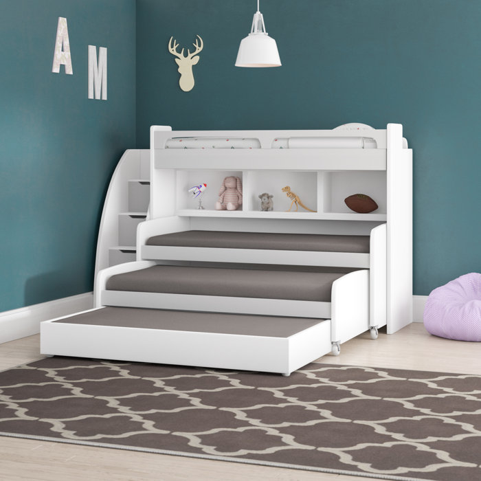Gautreau Twin L Shaped Bunk Bed With Trundle Bookcase And Drawers