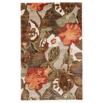 Red Barrel Studio Voshell Floral Handmade Tufted Green Brown Orange Area Rug Reviews Wayfair