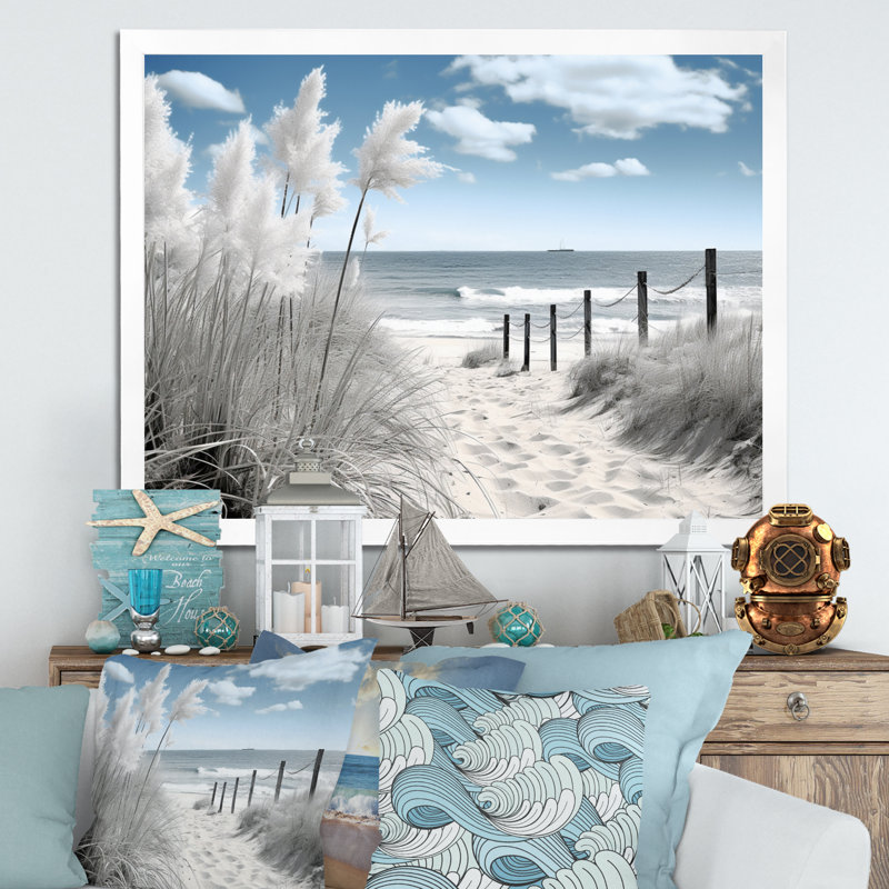 Beach Seascape Dreams Path II - Print Format: White Single Picture Framed, Size: 34" H x 44" W x 1.5" D