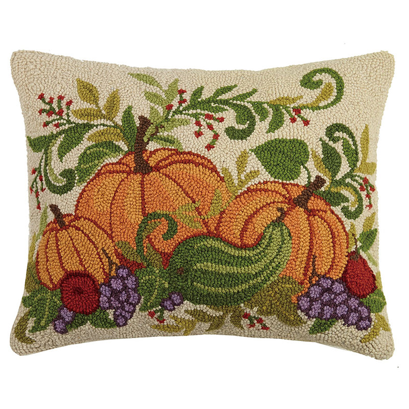 August Grove Munsell Fall Harvest Pumpkins Wool Throw Pillow