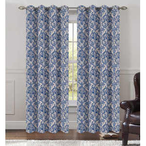 Fern Jacquard Damask Semi-Sheer Grommet Curtain Panels (Set of 2)