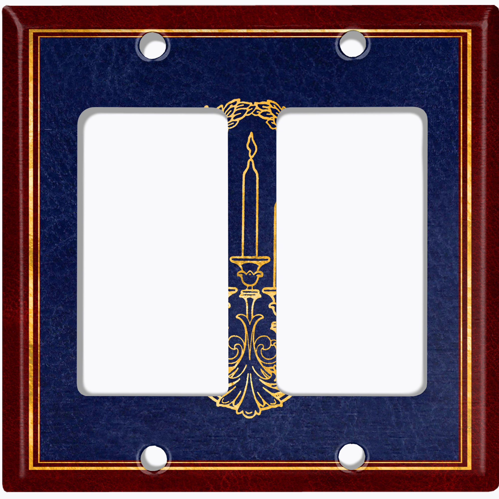 WorldAcc Navy Blue Elegant Candles Wreath Red Trim 2Gang Toggle Light