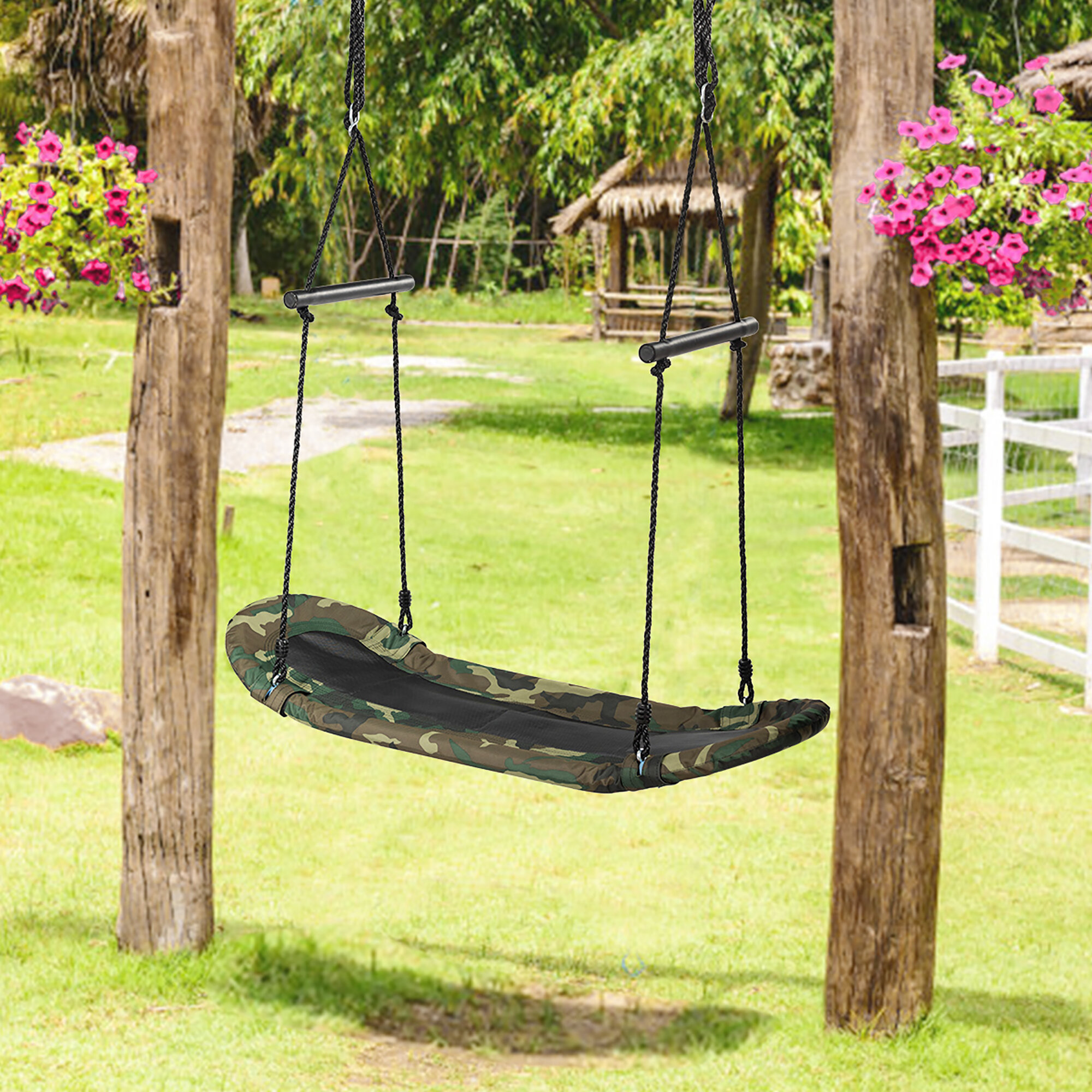 saucer swing with wood frame