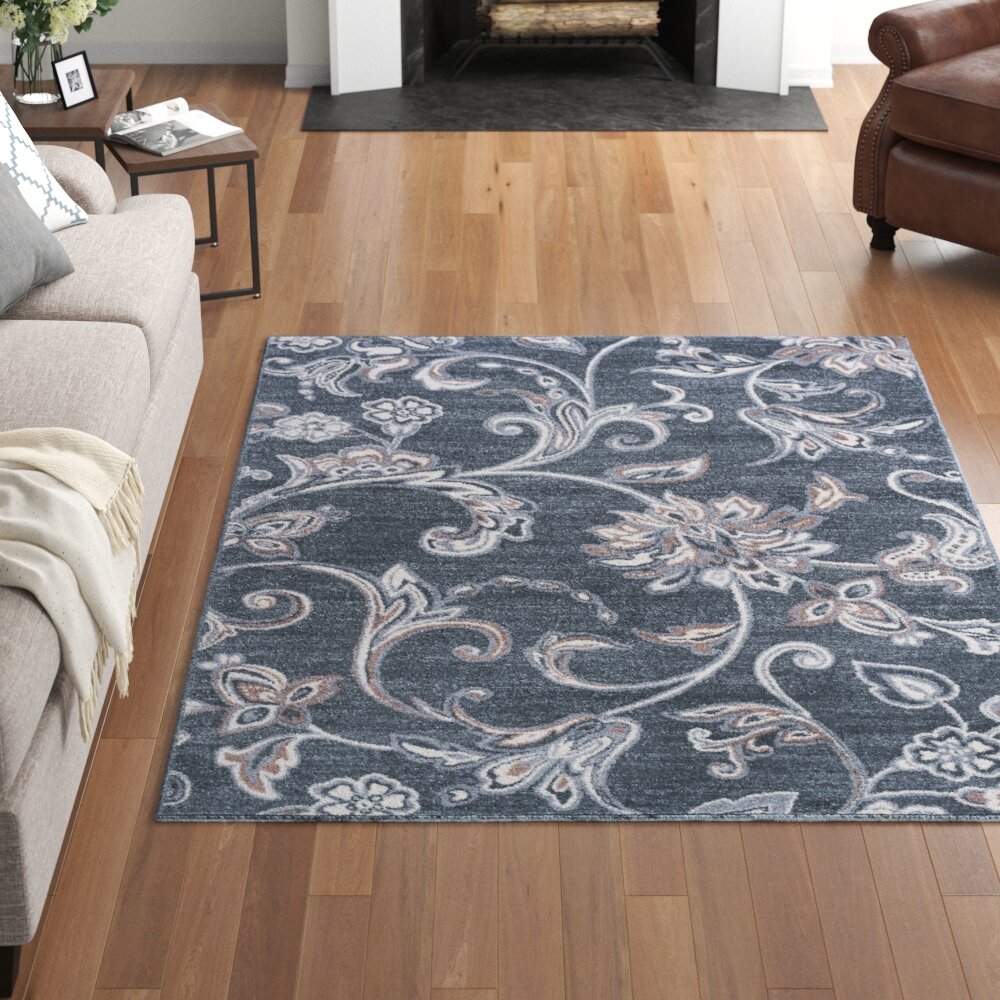 Charlton Home Wealden Floral Dark Gray Area Rug Reviews Wayfair