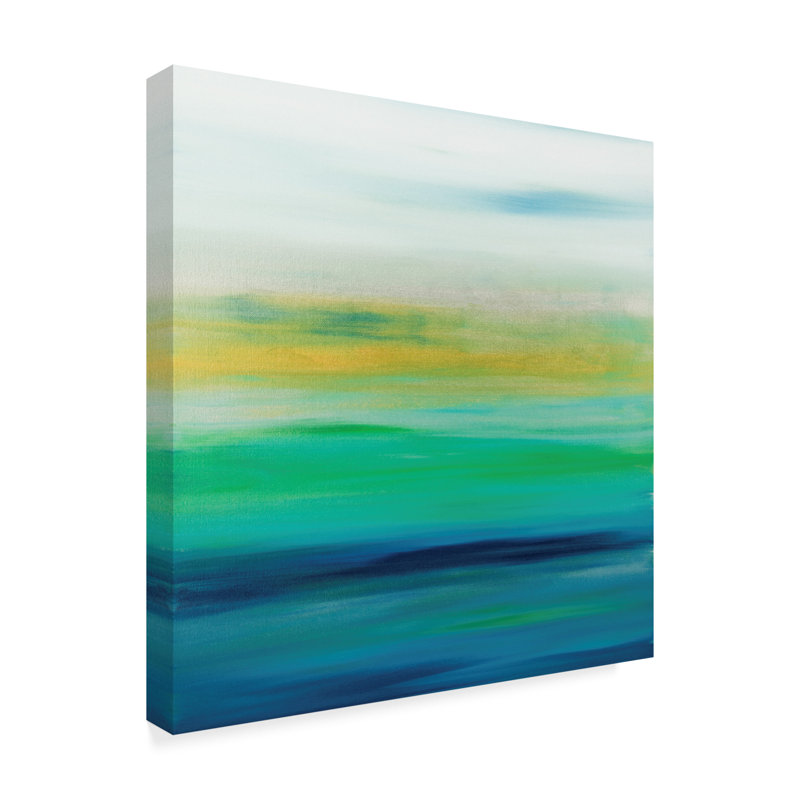 Trademark Art Sunset Stripes Blue Yellow Acrylic Painting Print