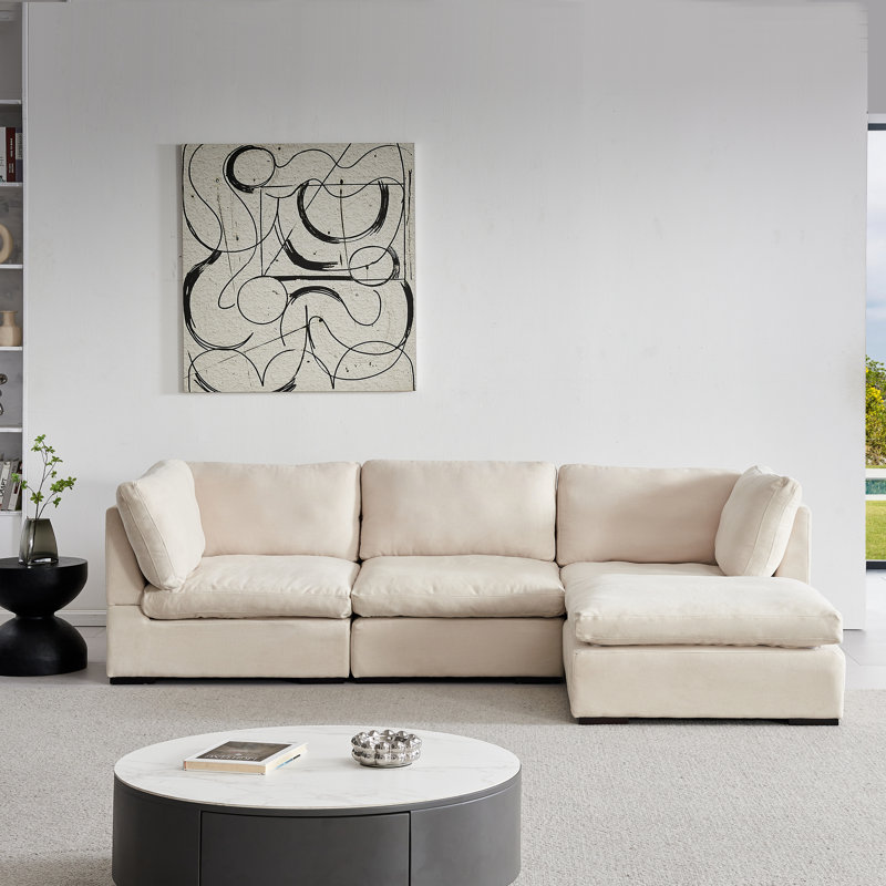 (incomplete only 1 box ) 99\" Combination Convertible Modular Sectional Sofa , Down Filled L Shaped Corner Couch Body Fabric: Beige Fabric