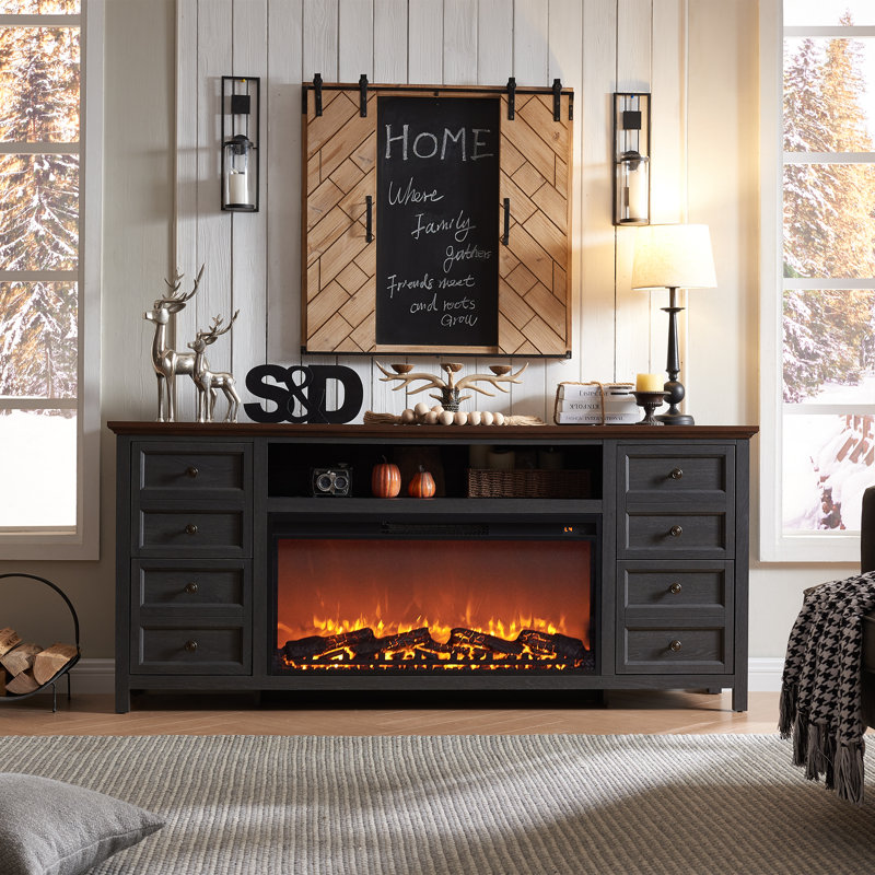 (incomplete box 2 of 2 ) Conogher TV Stand for TVs up to 80" with Electric Fireplace Included Color: Dark Gray