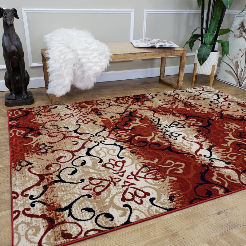 Doreen Decorative Modern Contemporary Southwestern Red Beige Black Area Rug