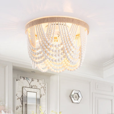3-Light Boho Farmhouse Rustic Beaded Flush Mount Light