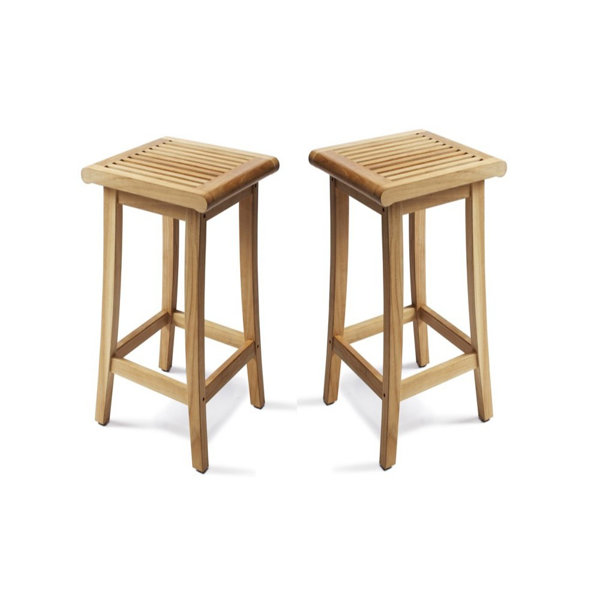 Highland Dunes Mainor Giva Grade A Outdoor 28 Teak Patio Bar Stool Wayfair