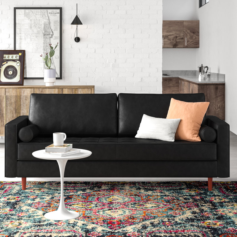 Allmodern 84 Wide Genuine Leather Square Arm Sofa Reviews Wayfair