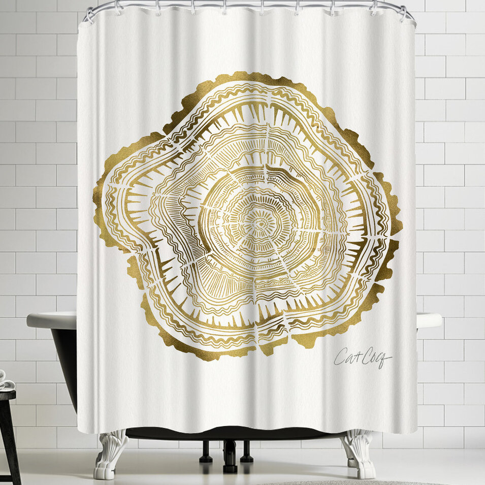 white and gold shower curtain