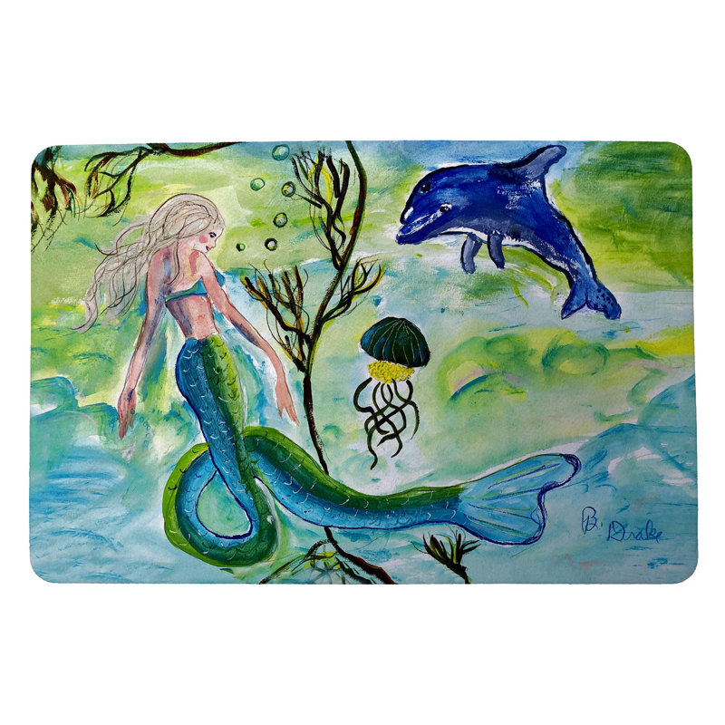 Rosecliff Heights Milly Mermaid And Jellyfish Non Slip Indoor Outdoor Door Mat Wayfair