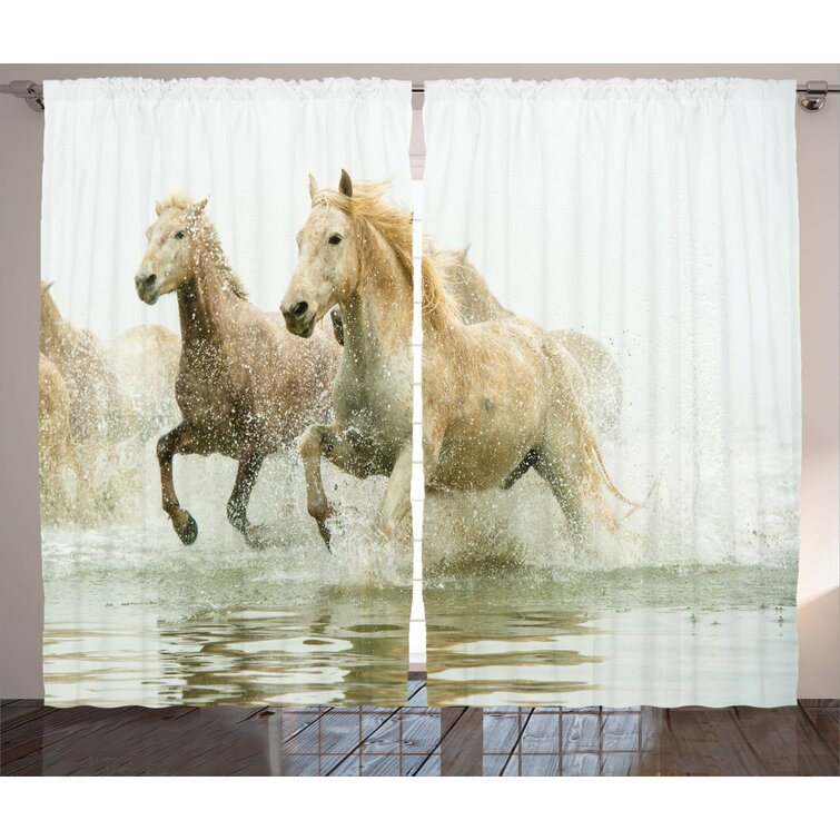 2 Panel 3D White Horse Print Door Curtains Blackout Window Panels Drapes 