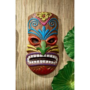 Tiki Fire God Wood Mask Wall Patio Tropical Bar Man Cave Wall Decor 60" 