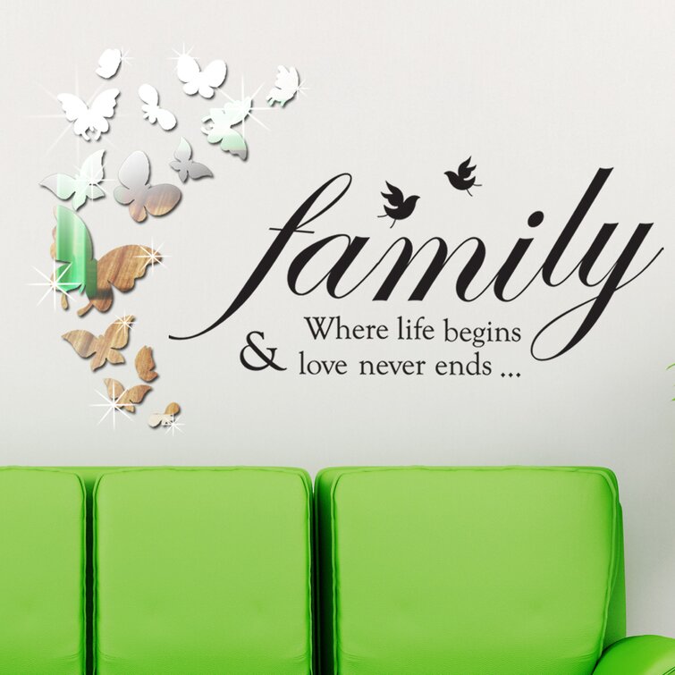 Walplus Wall Sticker Mirror Butterfly Art with Family Quote Art Home Decorations 