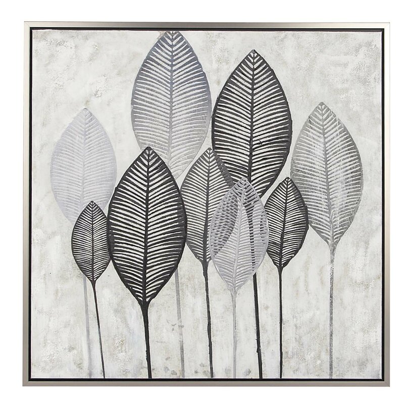 Black And White Veined Leaves Square Framed Print Joss Main