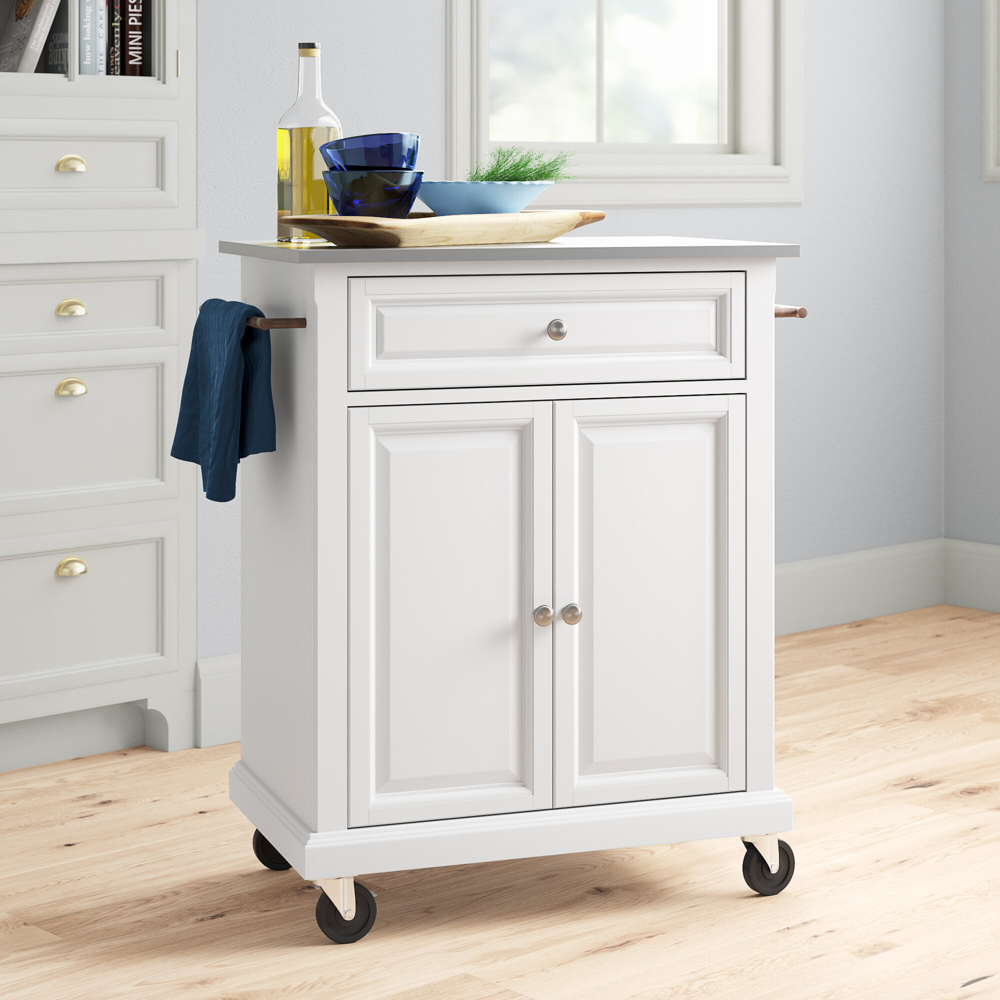 Three Posts™ Hedon 31'' Wide Rolling Kitchen Cart with Stainless Steel