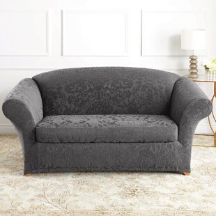Stretch Jacquard Damask Box Cushion Loveseat Slipcover By Sure Fit