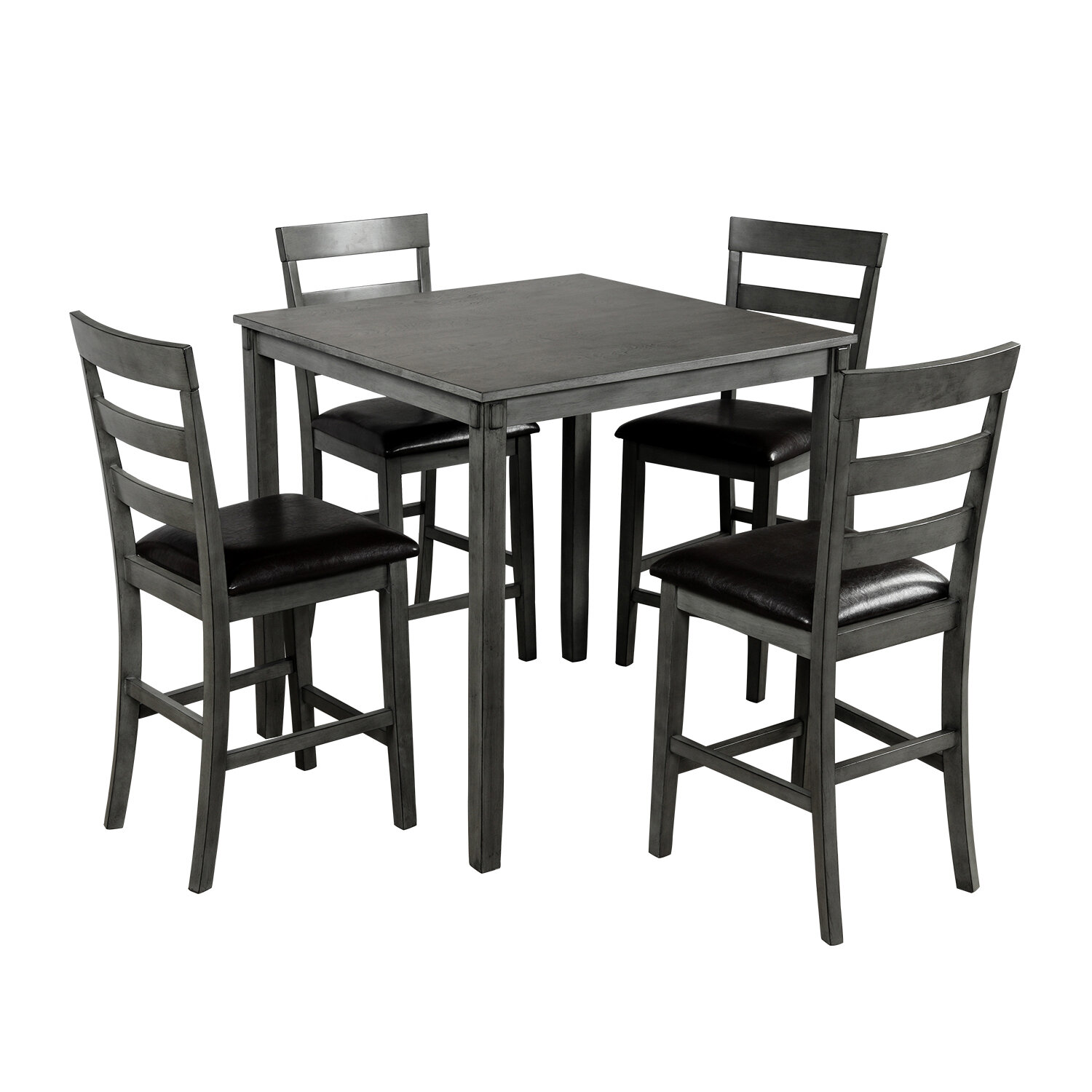 square counter height wooden kitchen dining set dining room set with table  and 4 chairs grey