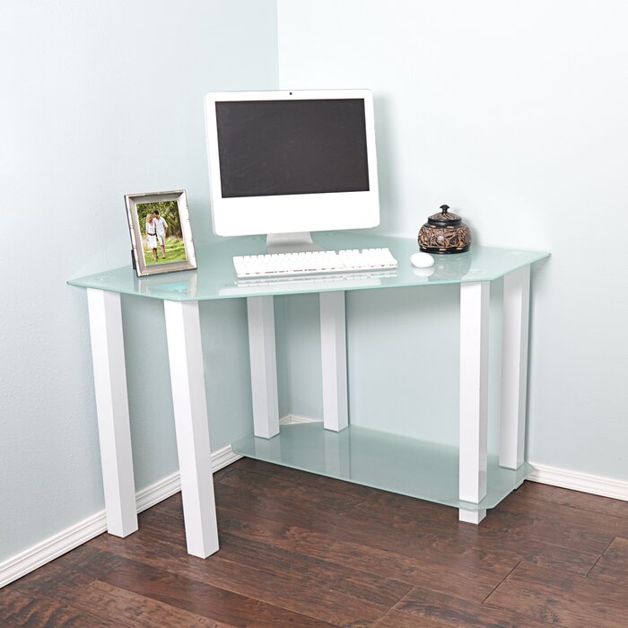 Ebern Designs Chattanooga Glass Corner Desk Reviews Wayfair