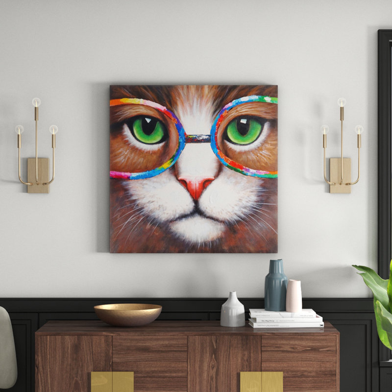 East Urban Home Hipster Cat Wall Art On Canvas Wayfair Co Uk