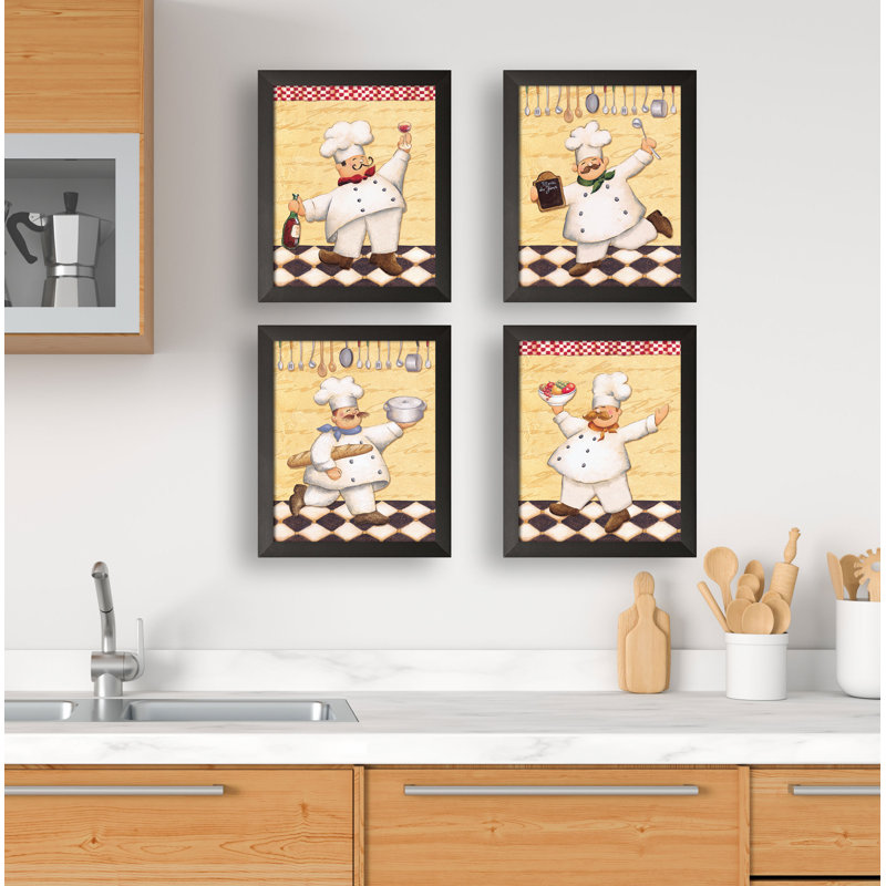 Fleur De Lis Living Happy French Chef Kitchen 4 Piece Framed