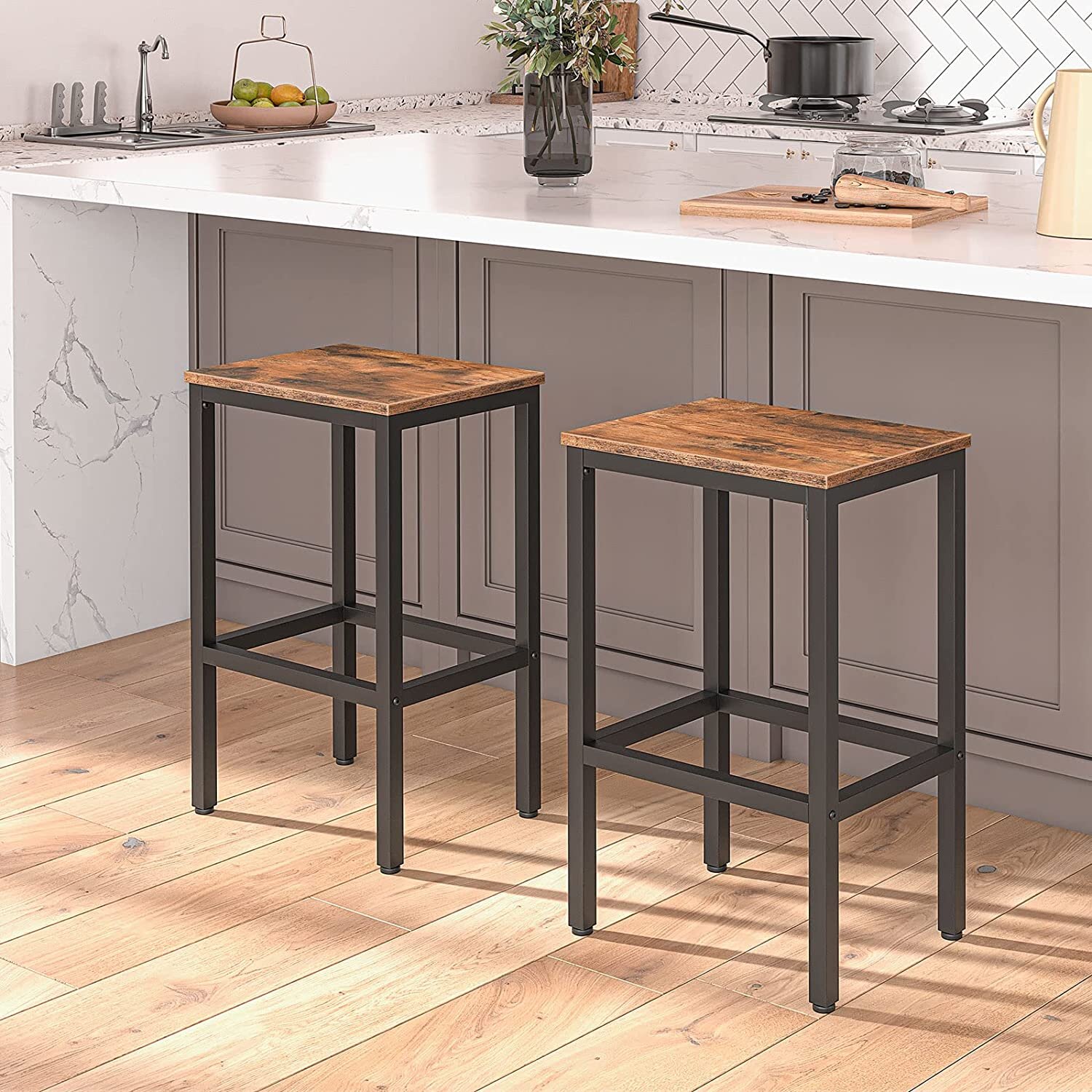 Industrial Kitchen Counter with Bar Chairs 2 Seater Bar Table Set Breakfast Bar Table and Stool Set,for Living Room/Party Room/Bar/Kitchen Oak 