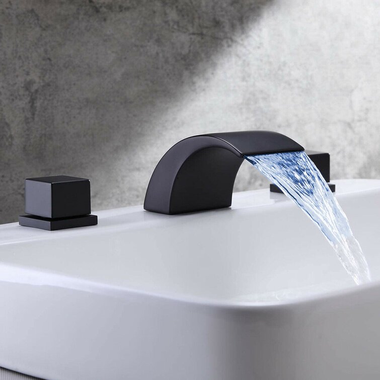 Widespread LED Bathroom Sink Basin Faucet 2Handle 3 Hole Waterfall Vanity Mixer 