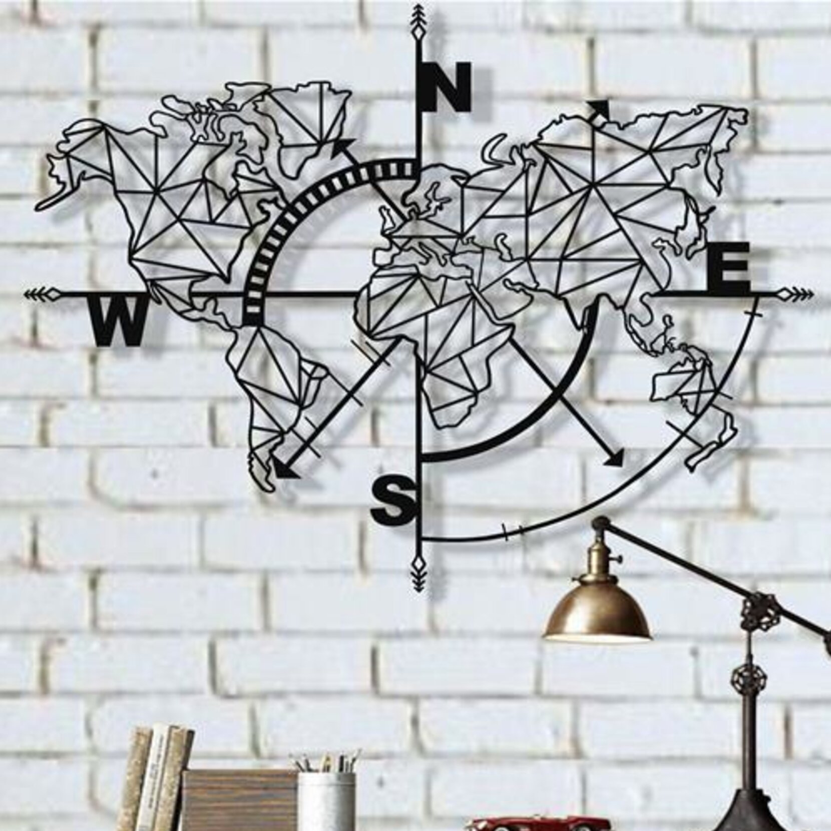 World Map Metal Wall Decor Home Office Decoration Geometric World Map Compass Wall Hanging Metal World Map Wall Art Metal Wall Art