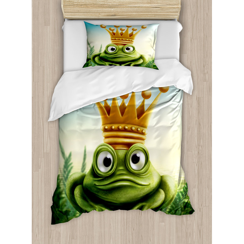 Ambesonne Frog Prince On Moss Stone With Crown Fairytale Inspired