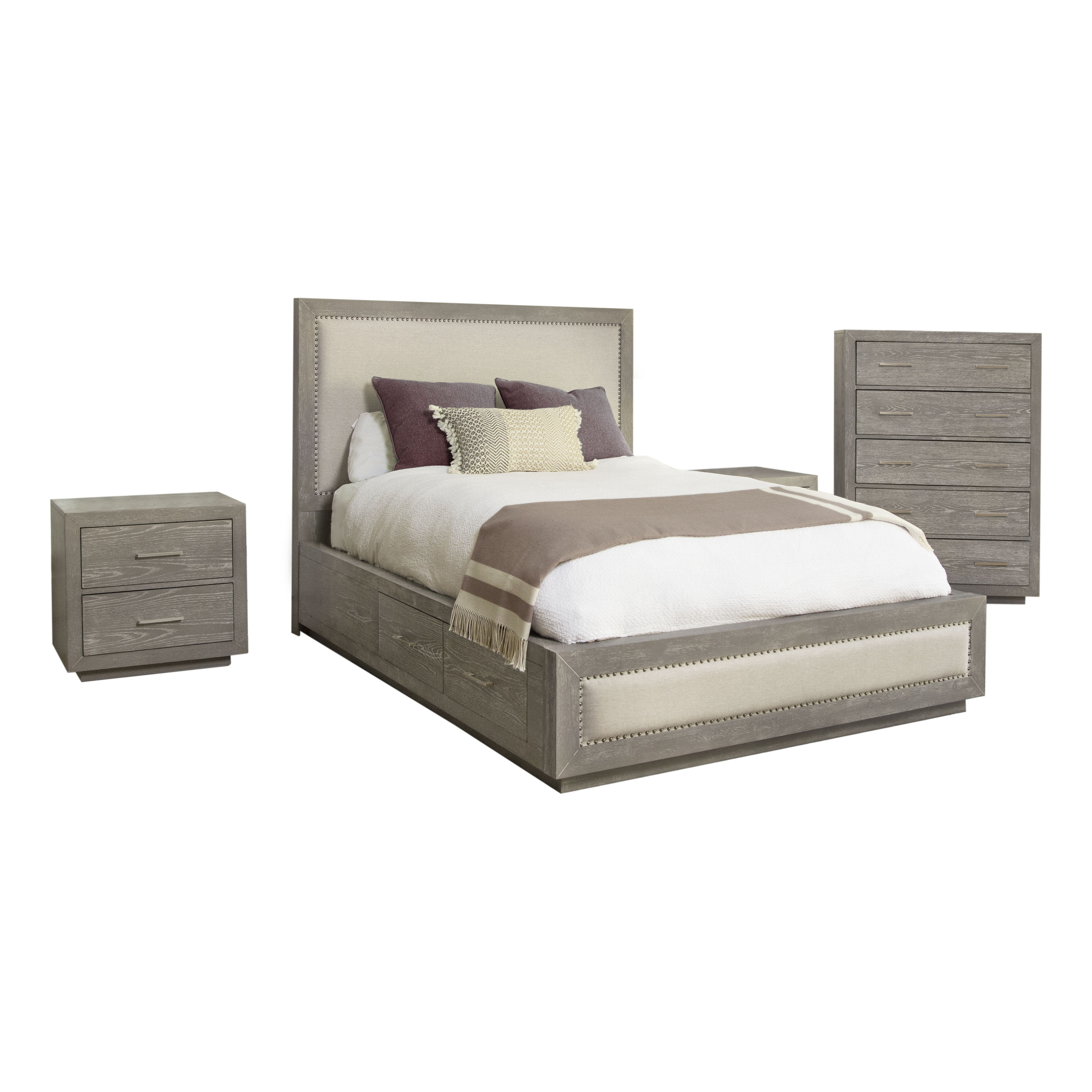 Latitude Run Kensington Wood Storage 4 Piece King Bedroom Set Fabric Headboard Light Grey Wayfair