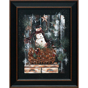Snowman Basket by Michele Musser Framed Painting Print