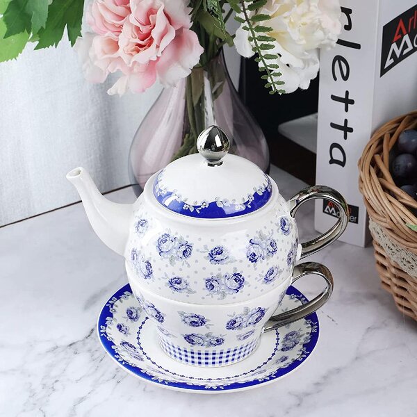 Rose Glass pot 03 Jusalpha Fine China Vintage Rose Flower Series Coffee Cup-Teacup Saucer Spoon Set with Teapot Warmer & Filter, 