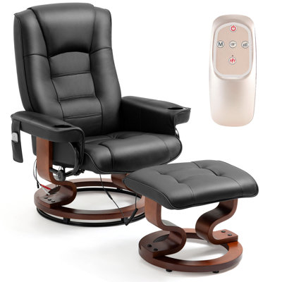 Leather Heated Massage Recliner Chair with Ottoman