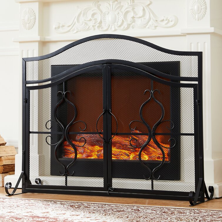 Black Iron and Metal Fleur De Lis Fireplace Screen Fire Livingroom Bedroom Decor for sale online