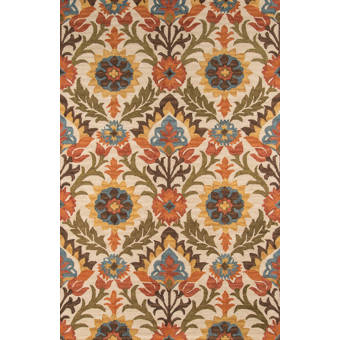 Red Barrel Studio Voshell Floral Handmade Tufted Green Brown Orange Area Rug Reviews Wayfair