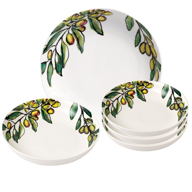 Lorren Home Trends 5 Piece Olive Design Porcelain Pasta Bowl Set