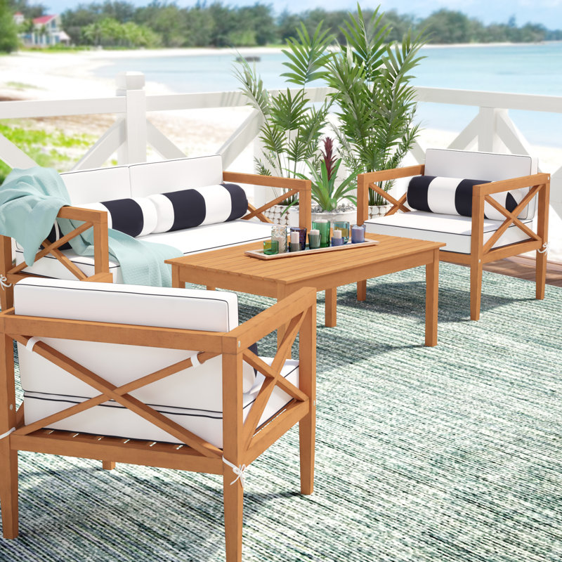 Beachcrest Home Delray 4 Piece Teak Sofa Set With Cushions Reviews Delray 4 Piece Teak Sofa Set With Cushions