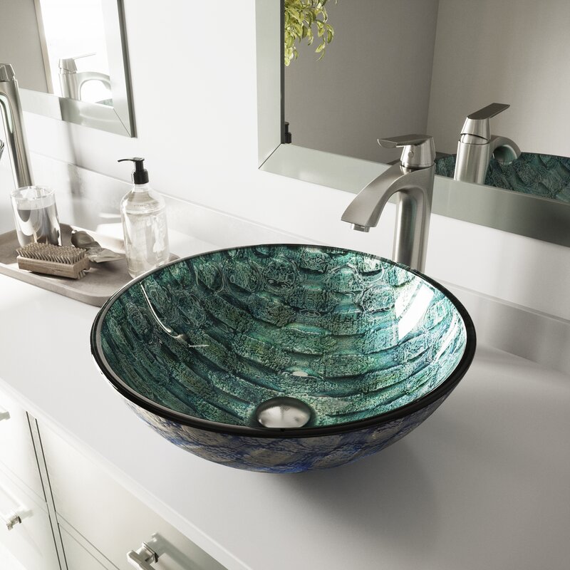 VIGO Oceania Blue Glass Circular Vessel Bathroom Sink & Reviews | Wayfair