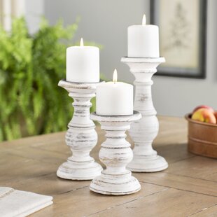 3 Piece Wood Tabletop Candlestick Set
